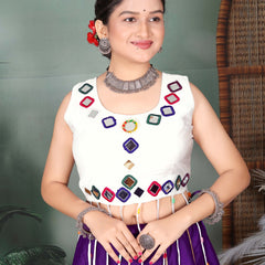 Purple Lehenga Choli with White Mirror Work Blouse