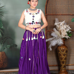 Purple Lehenga Choli with White Mirror Work Blouse
