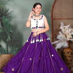 Purple Lehenga Choli with White Mirror Work Blouse