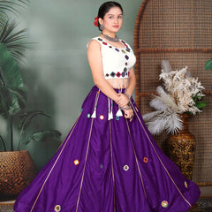 Purple Lehenga Choli with White Mirror Work Blouse