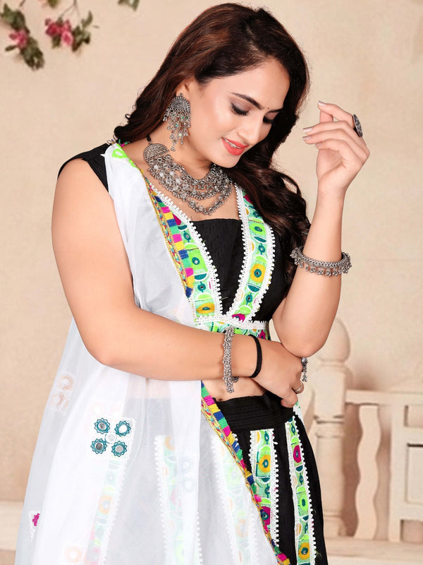 Women's Black Multicolor Printed Lehenga Choli Set with Dupatta