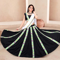 Women's Black Multicolor Printed Lehenga Choli Set with Dupatta