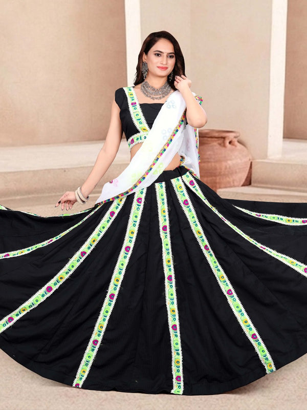 Women's Black Multicolor Printed Lehenga Choli Set with Dupatta