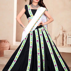 Women's Black Multicolor Printed Lehenga Choli Set with Dupatta