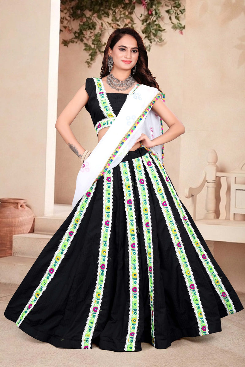 Women's Black Multicolor Printed Lehenga Choli Set with Dupatta