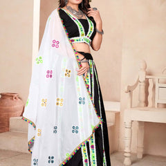 Women's Black Multicolor Printed Lehenga Choli Set with Dupatta