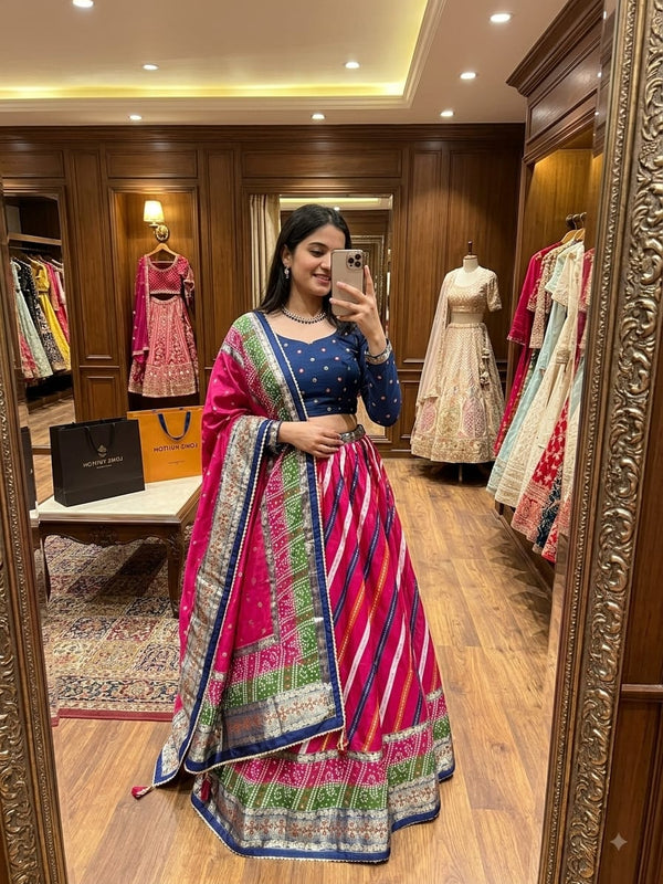 Patola Foil Print Dola Silk Lehenga Choli with Dupatta