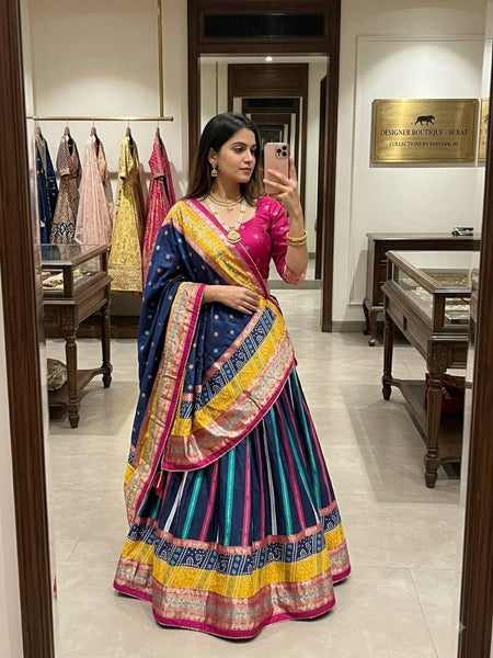 Patola Foil Print Dola Silk Lehenga Choli with Dupatta