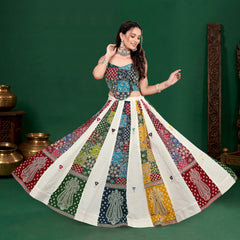 Ajrak Printed Mirror Work Lehenga Choli Set