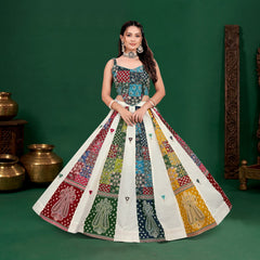 Ajrak Printed Mirror Work Lehenga Choli Set