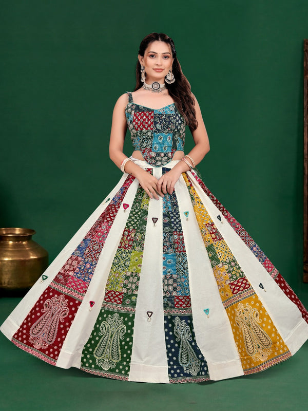 Ajrak Printed Mirror Work Lehenga Choli Set