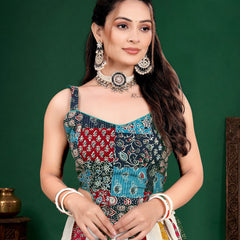 Ajrak Printed Mirror Work Lehenga Choli Set
