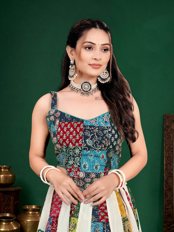 Ajrak Printed Mirror Work Lehenga Choli Set