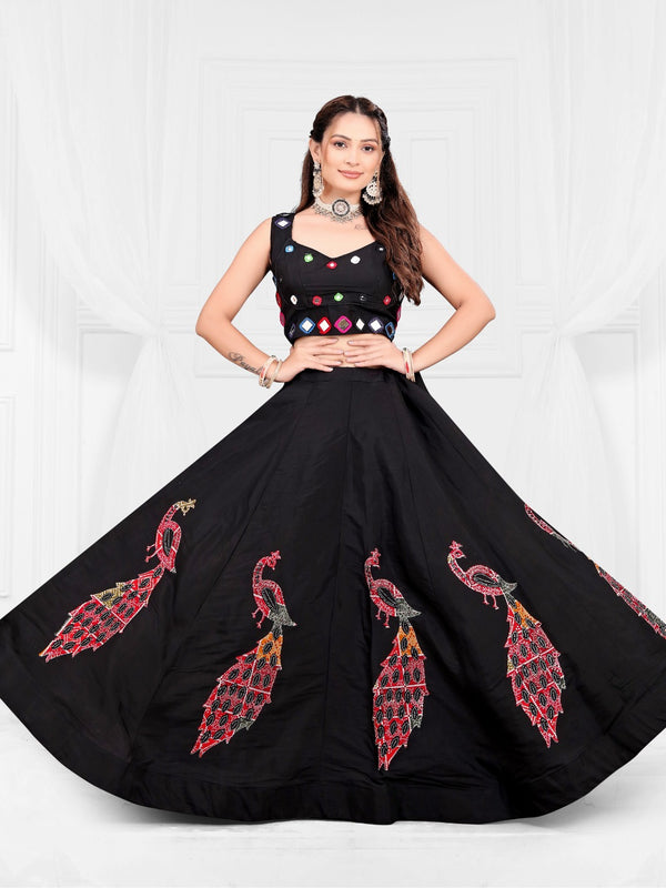 Mirror Work Peacock Motif Lehenga Choli Set