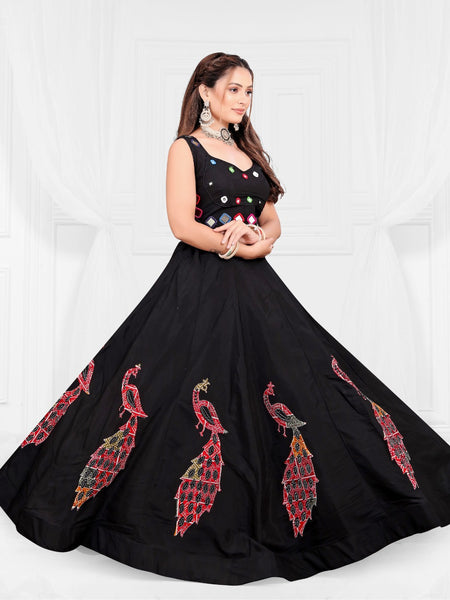 Mirror Work Peacock Motif Lehenga Choli Set
