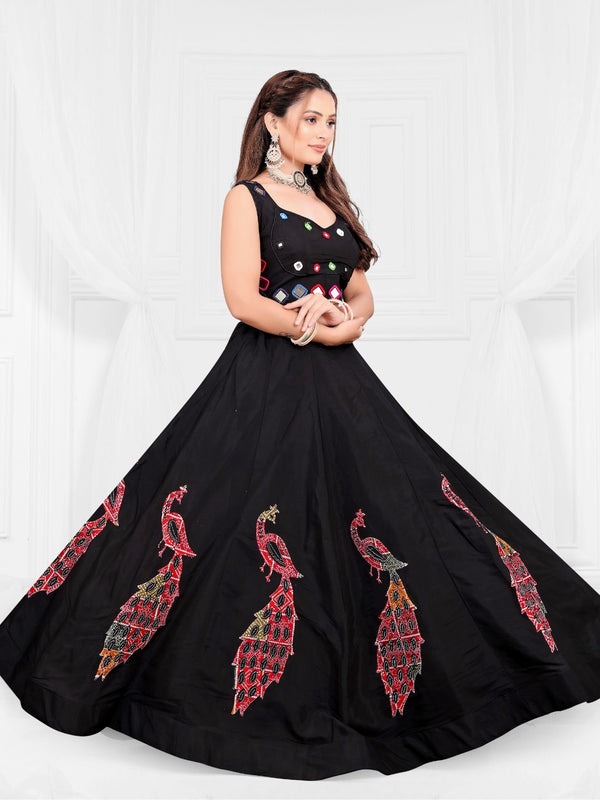 Mirror Work Peacock Motif Lehenga Choli Set