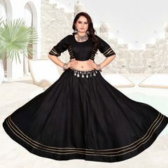 Classic Flared Lehenga Choli Set with Golden Border Detailing