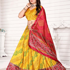 Traditional Foil Print Dola Silk Lehenga Choli Set with Dupatta