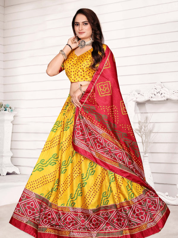 Traditional Foil Print Dola Silk Lehenga Choli Set with Dupatta