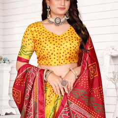 Traditional Foil Print Dola Silk Lehenga Choli Set with Dupatta