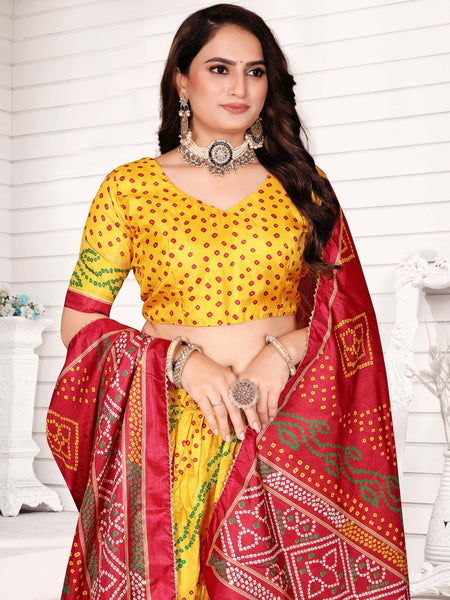 Traditional Foil Print Dola Silk Lehenga Choli Set with Dupatta