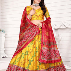 Traditional Foil Print Dola Silk Lehenga Choli Set with Dupatta