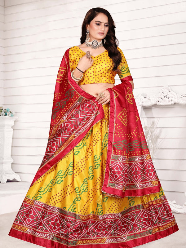 Traditional Foil Print Dola Silk Lehenga Choli Set with Dupatta