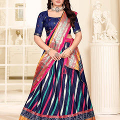 Striped Dola Silk Lehenga Choli Set with Dupatta
