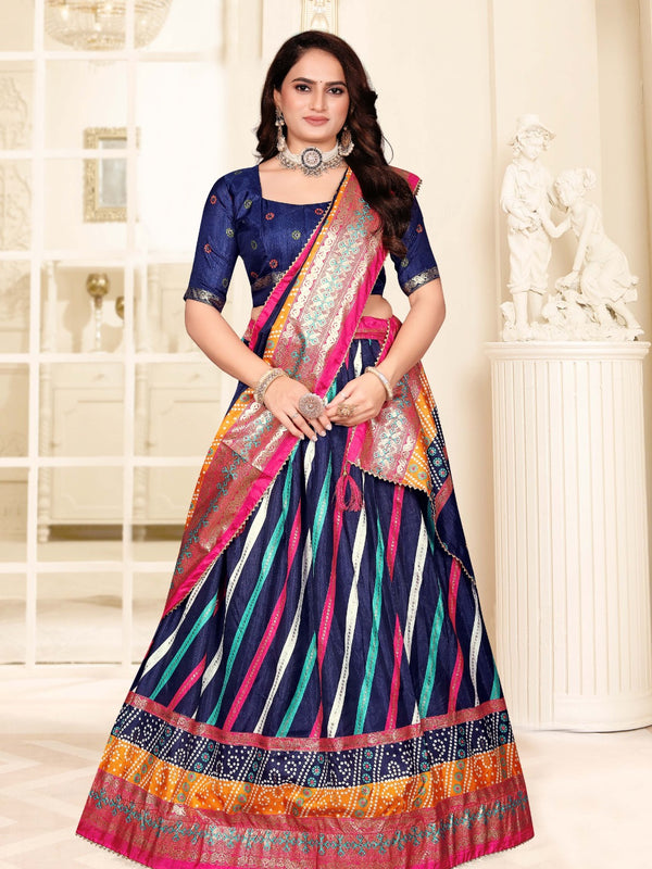Striped Dola Silk Lehenga Choli Set with Dupatta