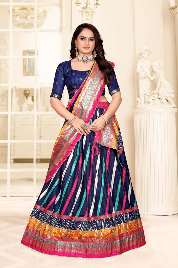 Striped Dola Silk Lehenga Choli Set with Dupatta