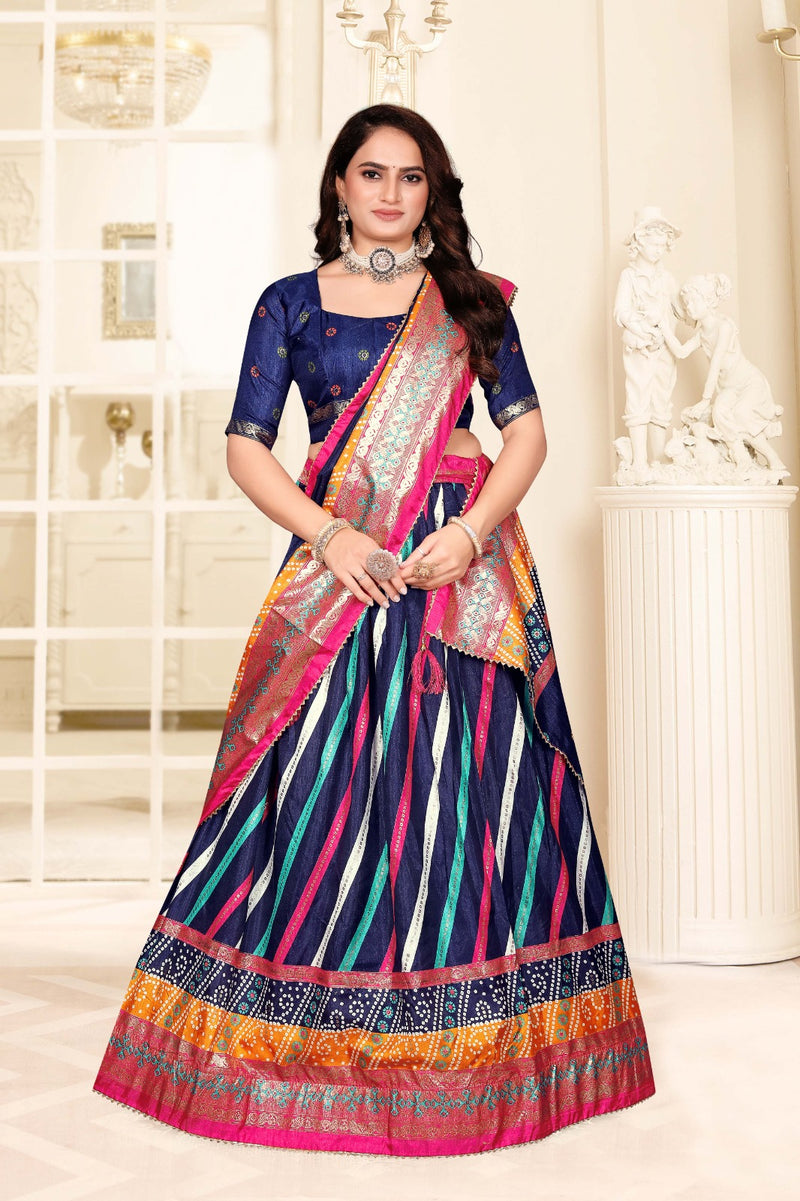 Striped Dola Silk Lehenga Choli Set with Dupatta