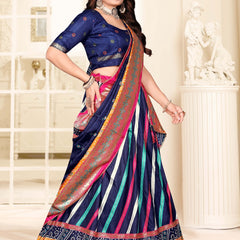 Striped Dola Silk Lehenga Choli Set with Dupatta