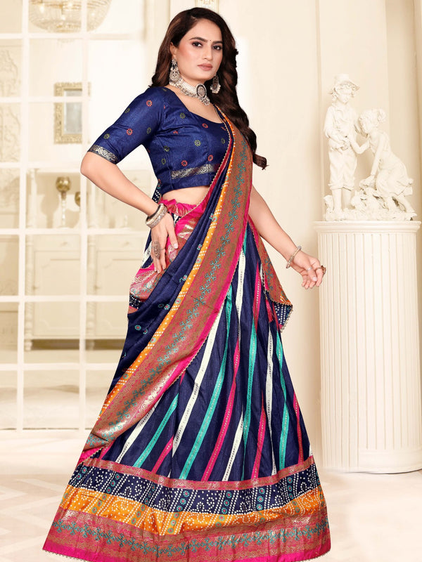 Striped Dola Silk Lehenga Choli Set with Dupatta