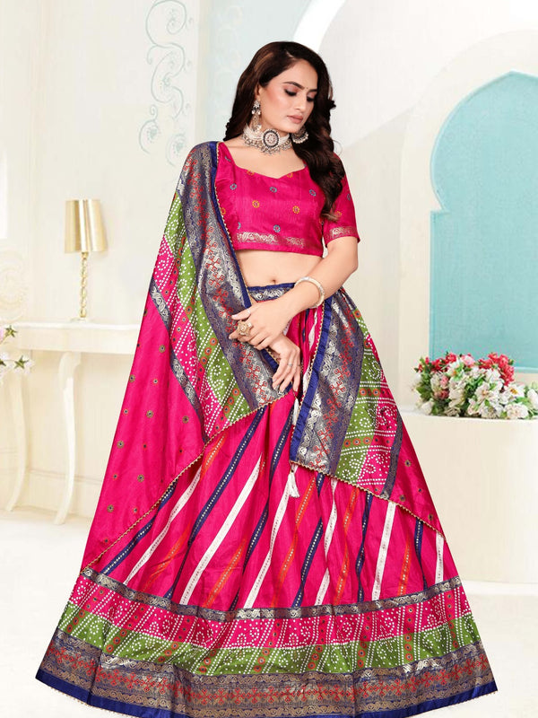 Foil Printed Dola Silk Lehenga Choli with Lahriya Dupatta