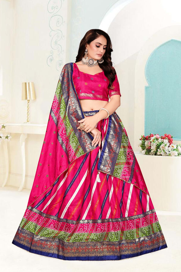 Foil Printed Dola Silk Lehenga Choli with Lahriya Dupatta