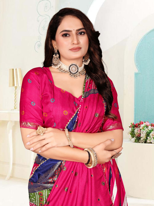 Foil Printed Dola Silk Lehenga Choli with Lahriya Dupatta