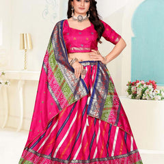 Foil Printed Dola Silk Lehenga Choli with Lahriya Dupatta