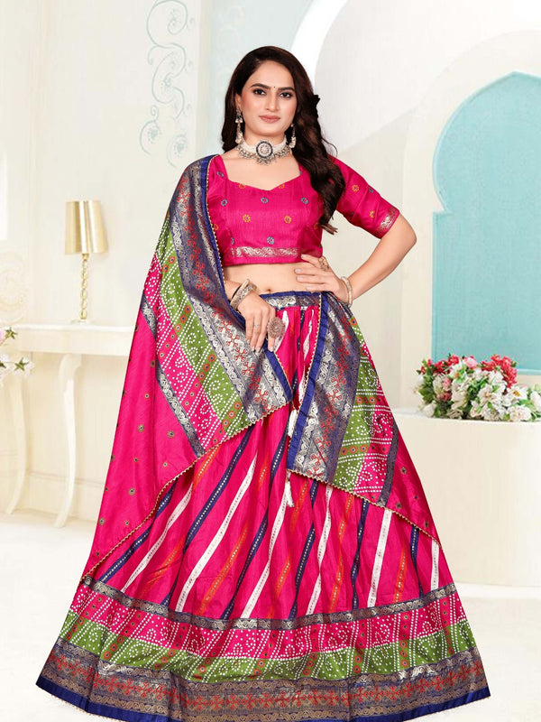 Foil Printed Dola Silk Lehenga Choli with Lahriya Dupatta