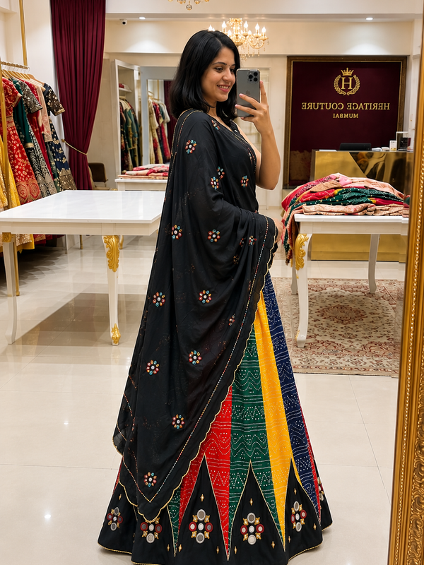 Cotton Bandhani Lehenga Choli with Patola Print Dupatta