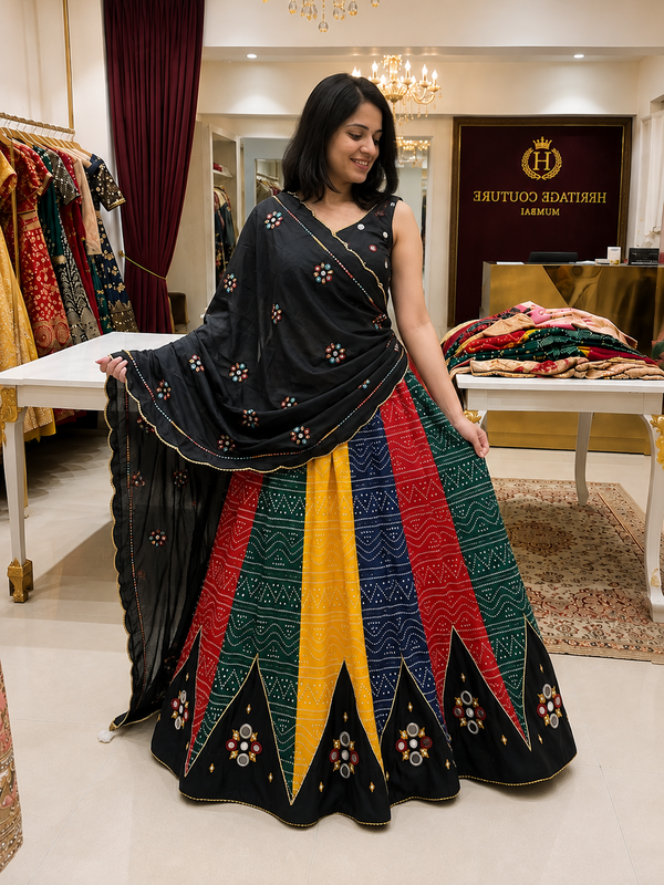 Cotton Bandhani Lehenga Choli with Patola Print Dupatta