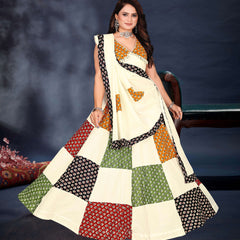 Off-White Patchwork Print Lehenga Choli
