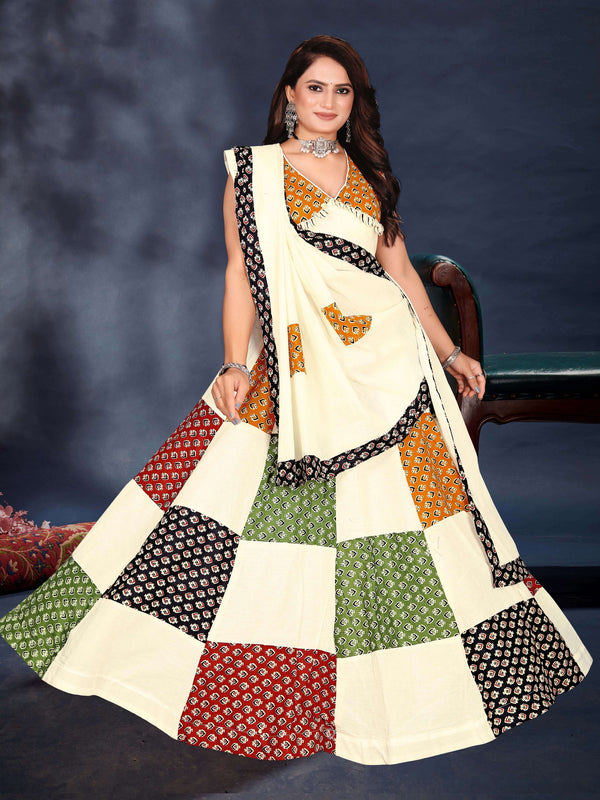 Off-White Patchwork Print Lehenga Choli
