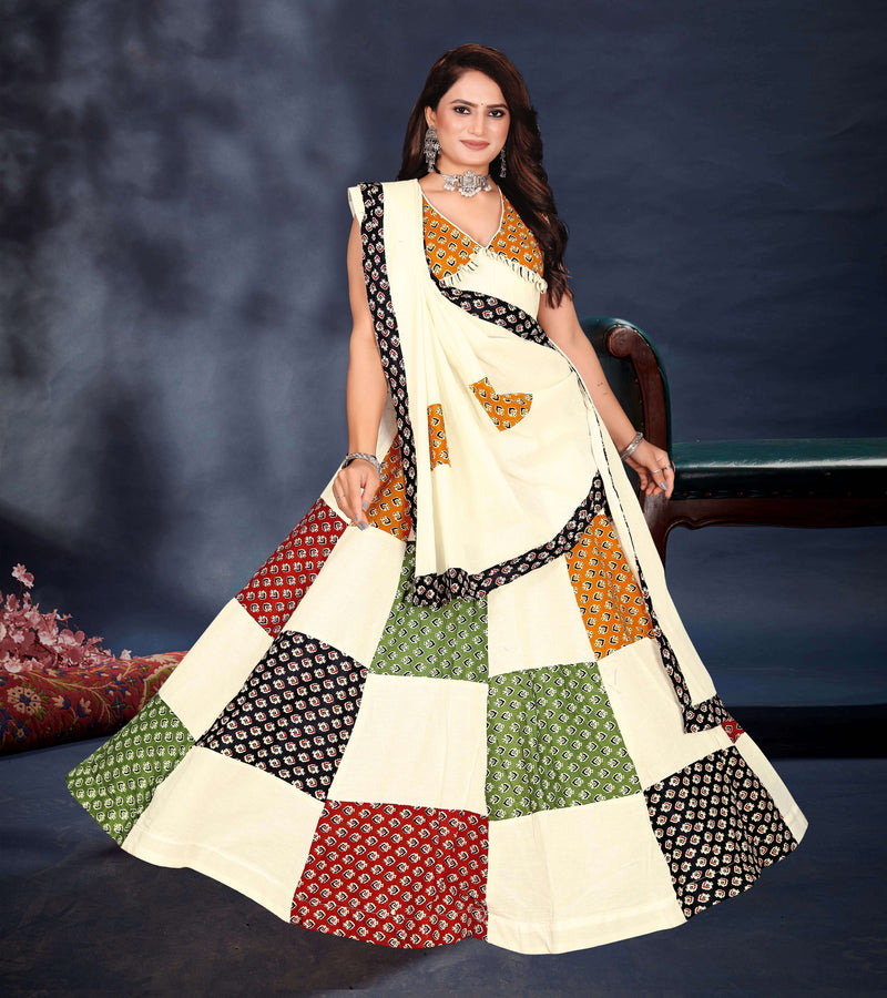 Off-White Patchwork Print Lehenga Choli