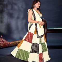 Off-White Patchwork Print Lehenga Choli