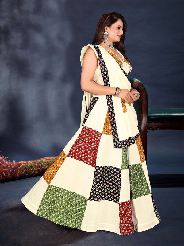Off-White Patchwork Print Lehenga Choli
