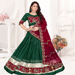 Bottle Green Lehenga Choli with Maroon Embroidered Border