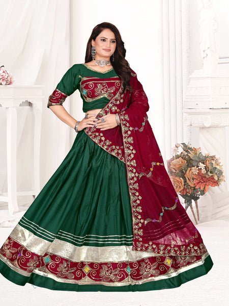 Bottle Green Lehenga Choli with Maroon Embroidered Border