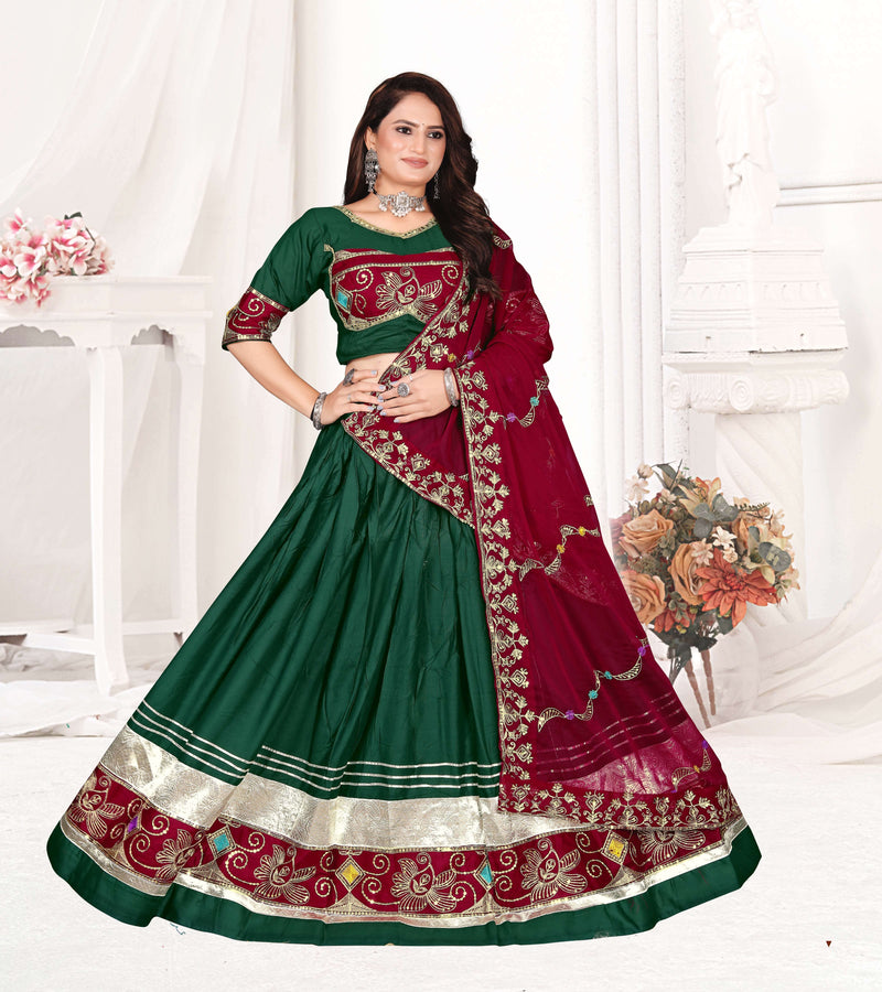 Bottle Green Lehenga Choli with Maroon Embroidered Border
