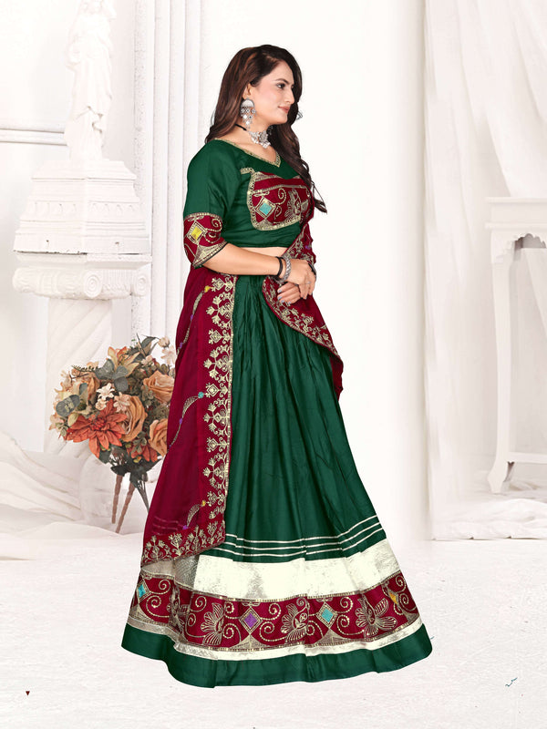 Bottle Green Lehenga Choli with Maroon Embroidered Border