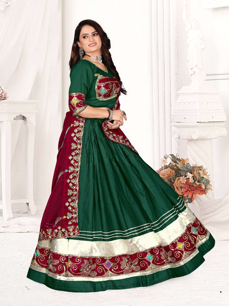 Bottle Green Lehenga Choli with Maroon Embroidered Border